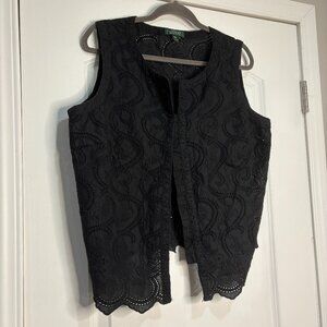 Ralph Lauren Black Lace Sleeveless Button Front Blouse Size 18W